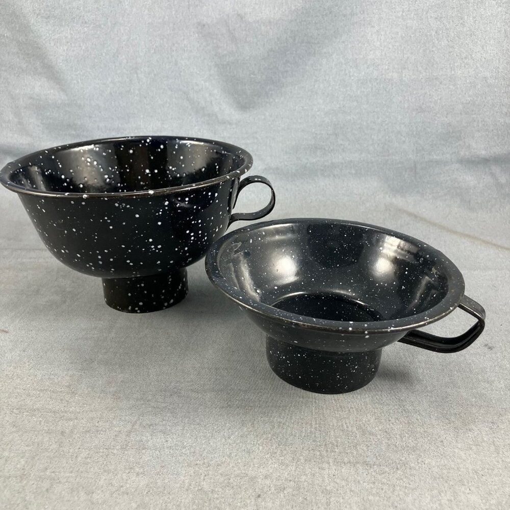 2 Vtg Enamel Canning Funnel Graniteware 5" and 4.25"